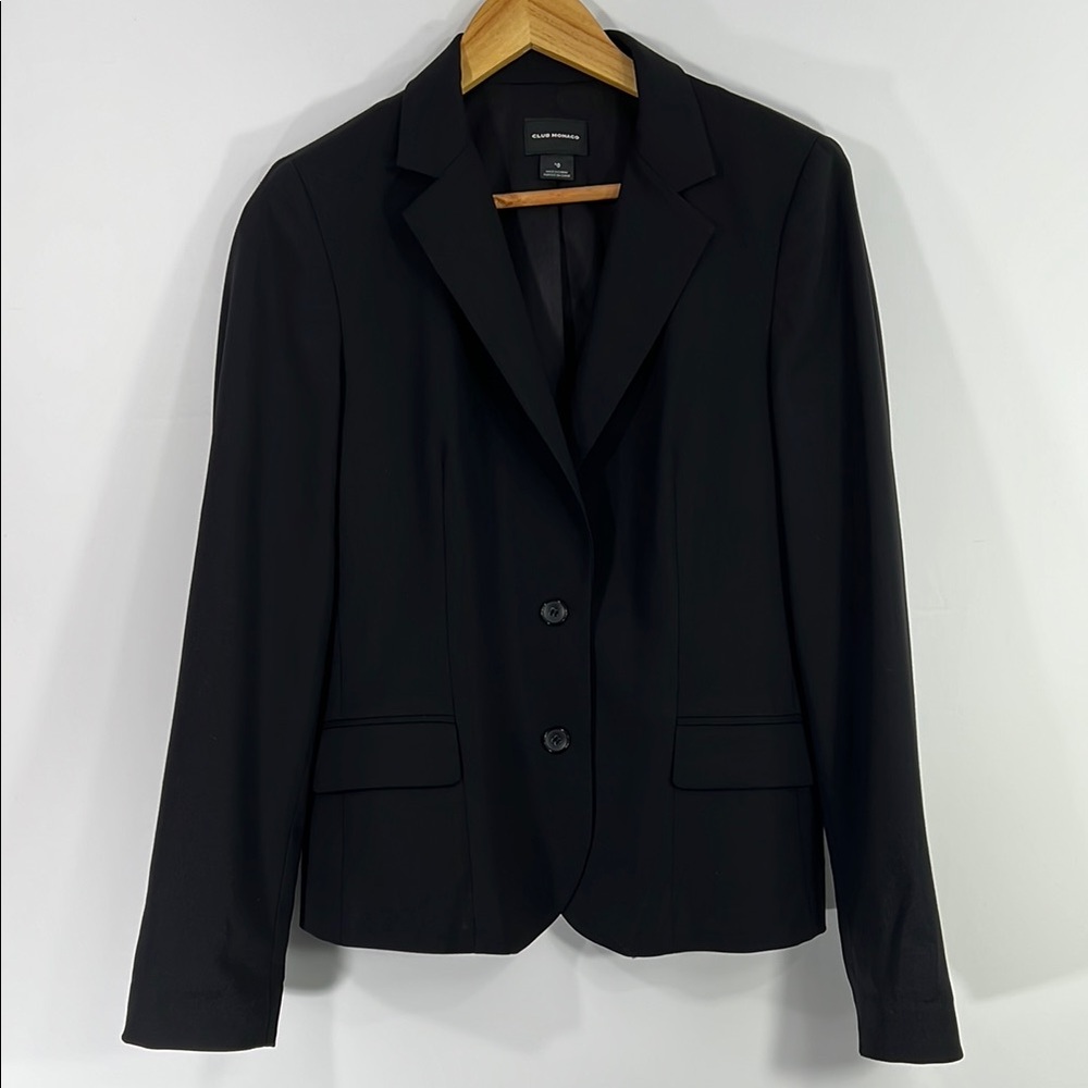 Club Monaco 10 Wool Black Blazer with Light‎ Padded Shoulders